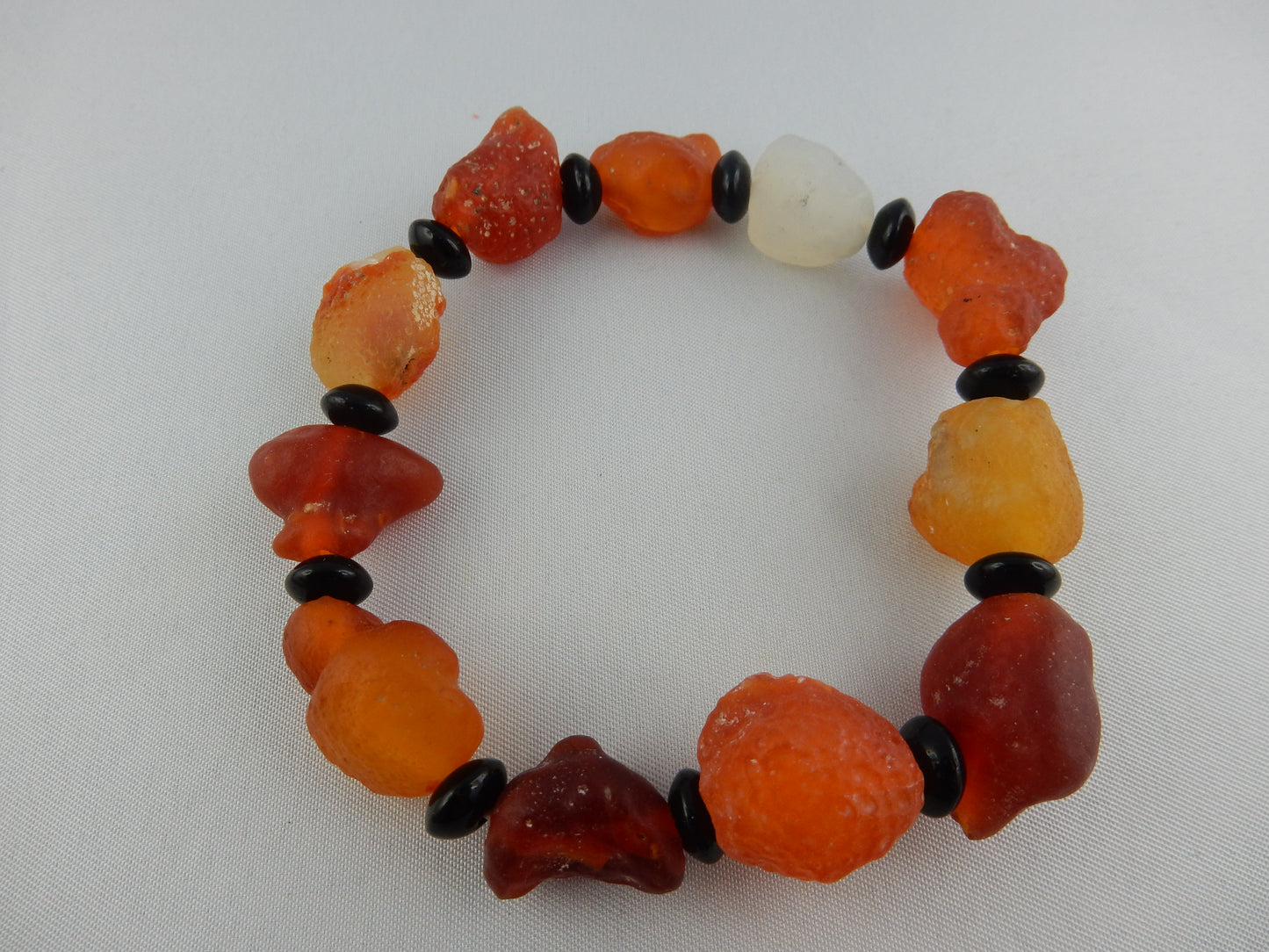 Natural desert-polished gemmy orange-white agate bracelet - polished by desert sands Gobi Desert