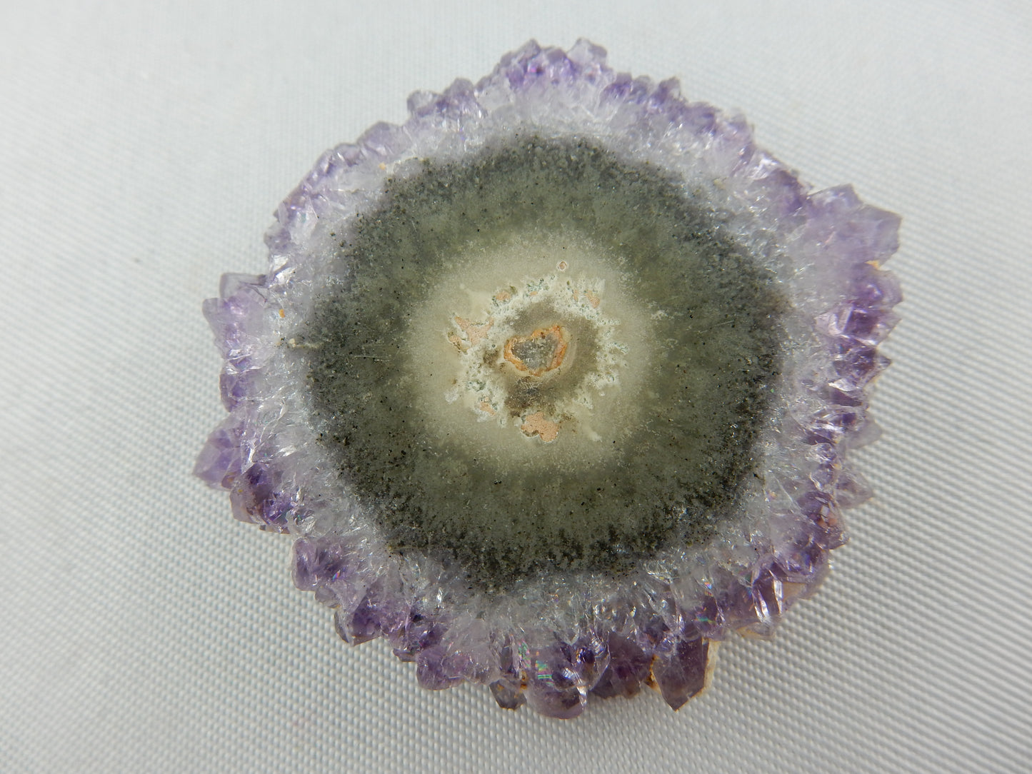 gemmy gorgeous rare amethyst stalactic slice - rimmed with gemmy crystal halo
