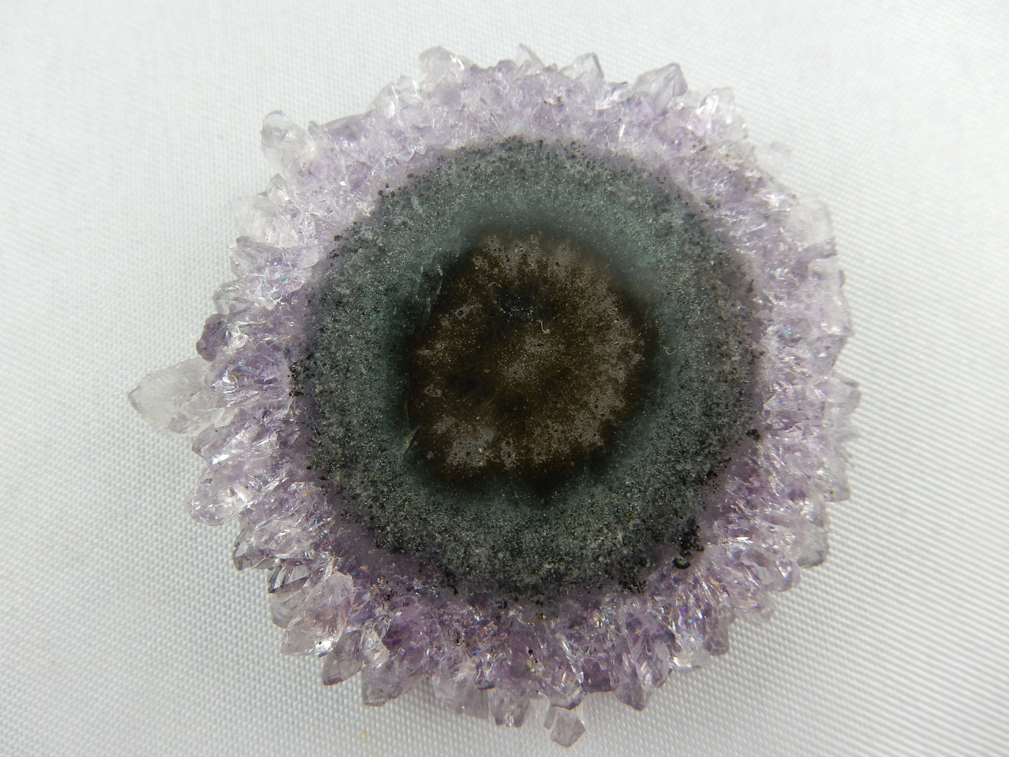 gemmy gorgeous rare amethyst stalactic slice - rimmed with gemmy crystal halo
