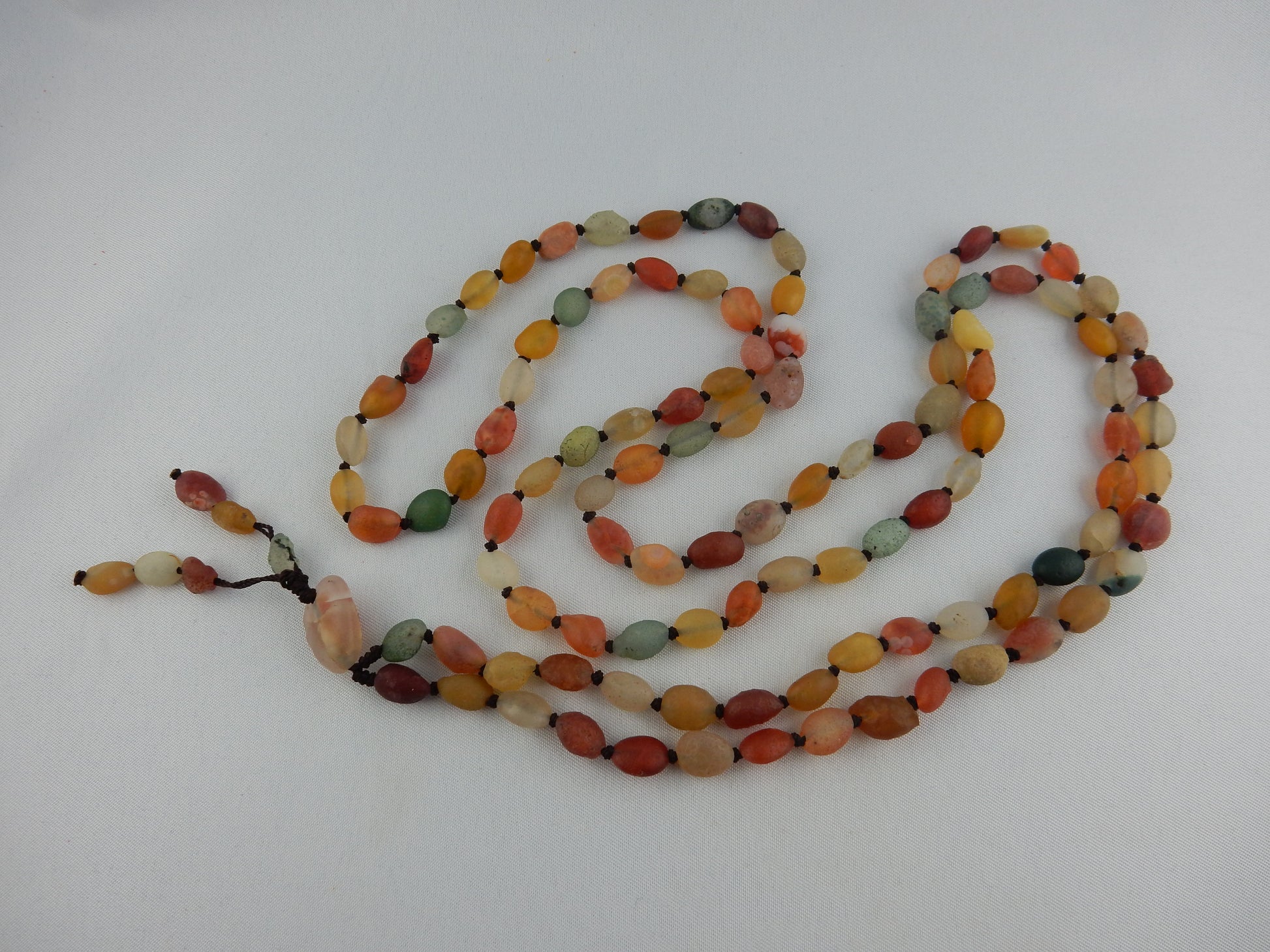 Gorgeous natural desert-polished gemmy orange-white agate long Necklace - polished by desert sands Gobi Desert