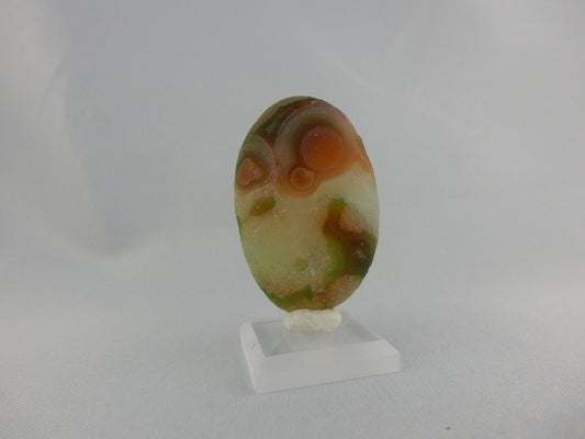Colourful and complex natural rough cab of "eyed" Gobi agate - orange-green-white- unique