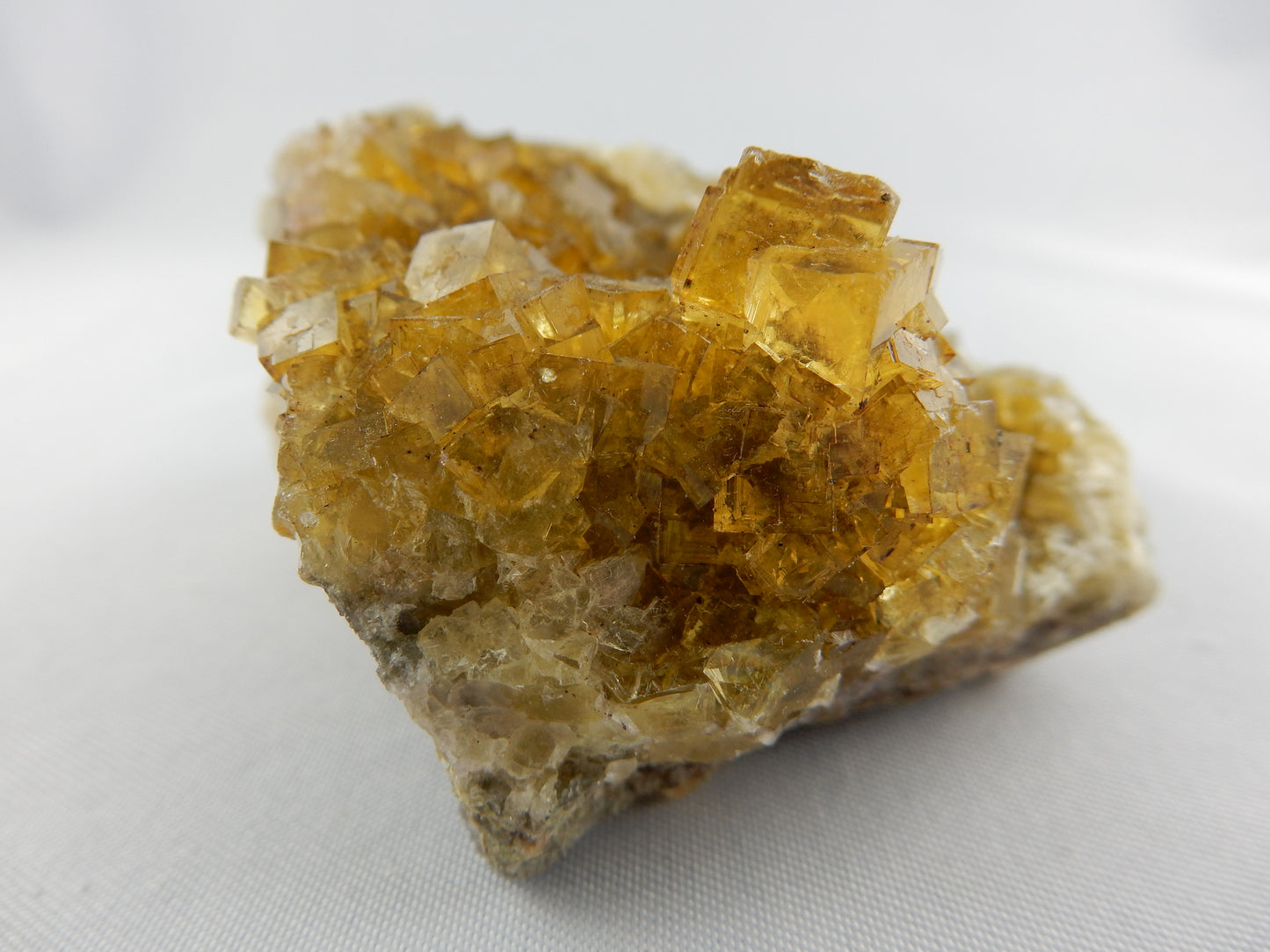 Fluorite - gemmy rare amber cubes with micro-pyrite and dolomite - a classic