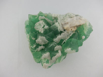 BIG plate of gemmy unreal GREEN octa fluorite with scattering of quartz/calcite white
