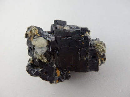 Weird and rare "hoppered" modified crystal cluster of shiny galena, with minor pyrite attached
