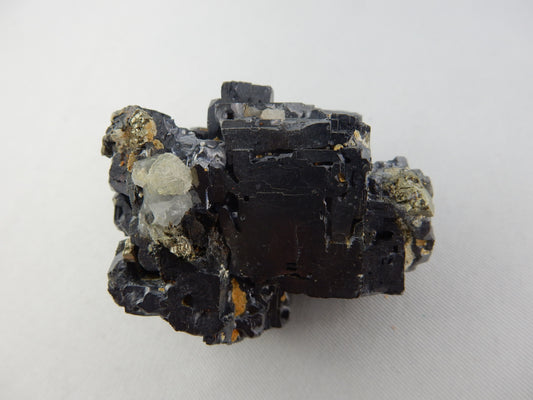 Weird and rare "hoppered" modified crystal cluster of shiny galena, with minor pyrite attached
