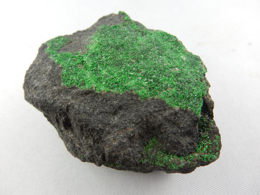 Sparkly bright deep emerald green druse of Uvarovite garnet on a contrasting dark matrix