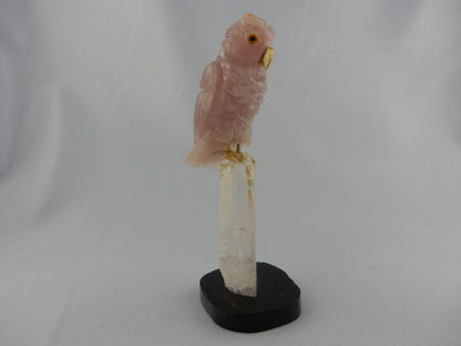 gemmy carved rose quartz owl - perched on a citrine quartz pedestal
