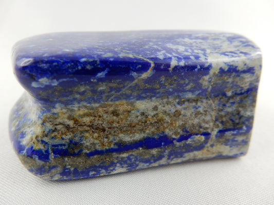 extra fine AAA+ deep blue lapis lazuli "sandwich" with golden pyrite and white calcite contrasting - excellent polish