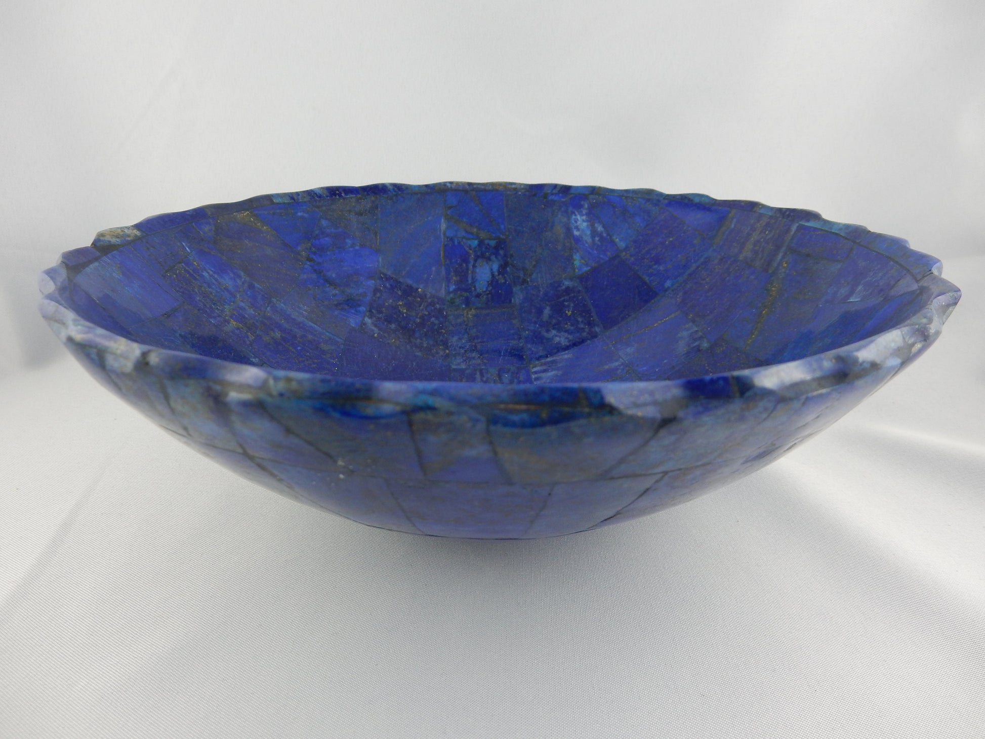 Lapis Lazuli bowl, gorgeous big fluted edges - deep blue rare hand made all natural - high quality and obvious craftsmanship