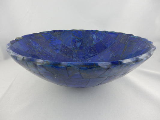 Lapis Lazuli bowl, gorgeous big fluted edges - deep blue rare hand made all natural - high quality and obvious craftsmanship