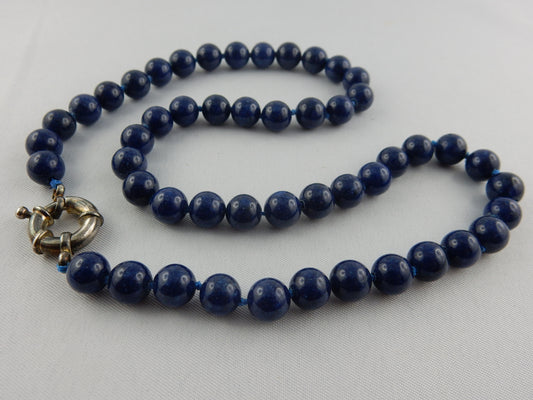 deep blue AAA+ quality round beaded Lapis Lazuli necklace with silver clasps