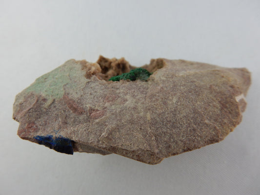 Rare bright green shiny malachite acicular "spray" crystal in vug of dolomite matrix - with its minor brother blue azurite
