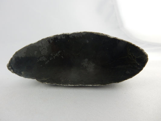 Half a small flattened boulder specimen (or polishing raw) of dark NZ "Kawakawa" - classic white "skin" - part natural stream worn/part cut/polished
