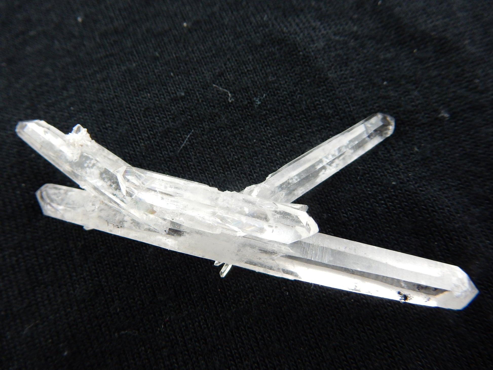 multiple double-terminated Quartz cluster with hematite inclusions at tips - multiple "sidecar" crystals all double terminated