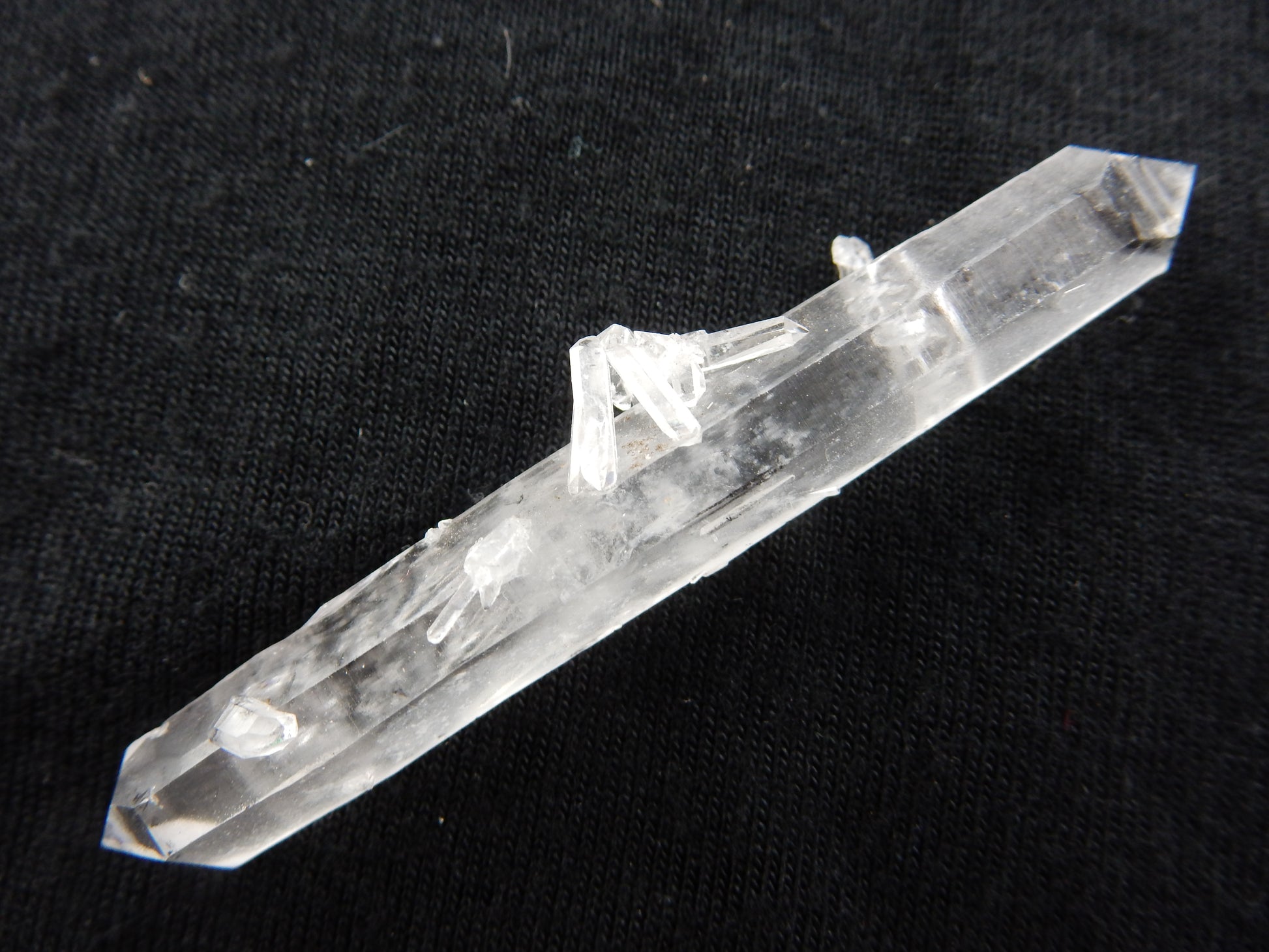 multiple double-terminated Quartz cluster with hematite inclusions at tips - multiple "sidecar" crystals all double terminated
