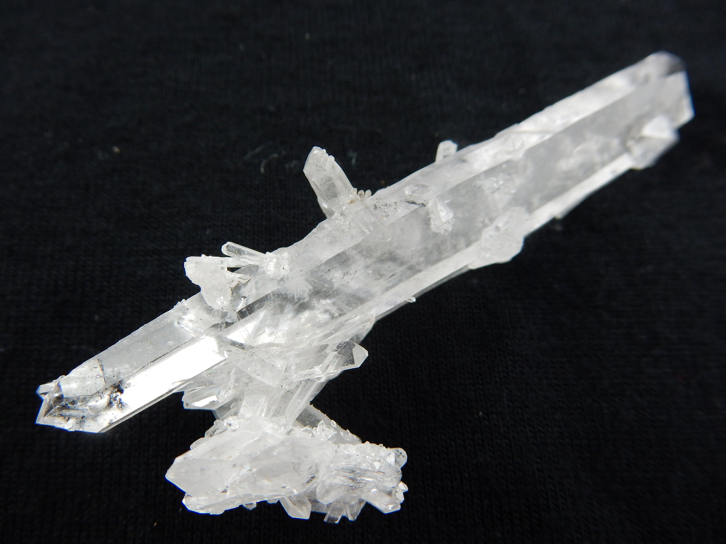 multiple double-terminated Quartz cluster with hematite inclusions at tips - multiple "sidecar" crystals all double terminated