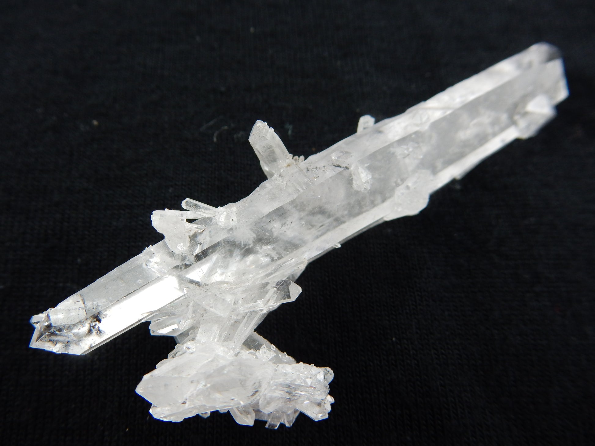 multiple double-terminated Quartz cluster with hematite inclusions at tips - multiple "sidecar" crystals all double terminated