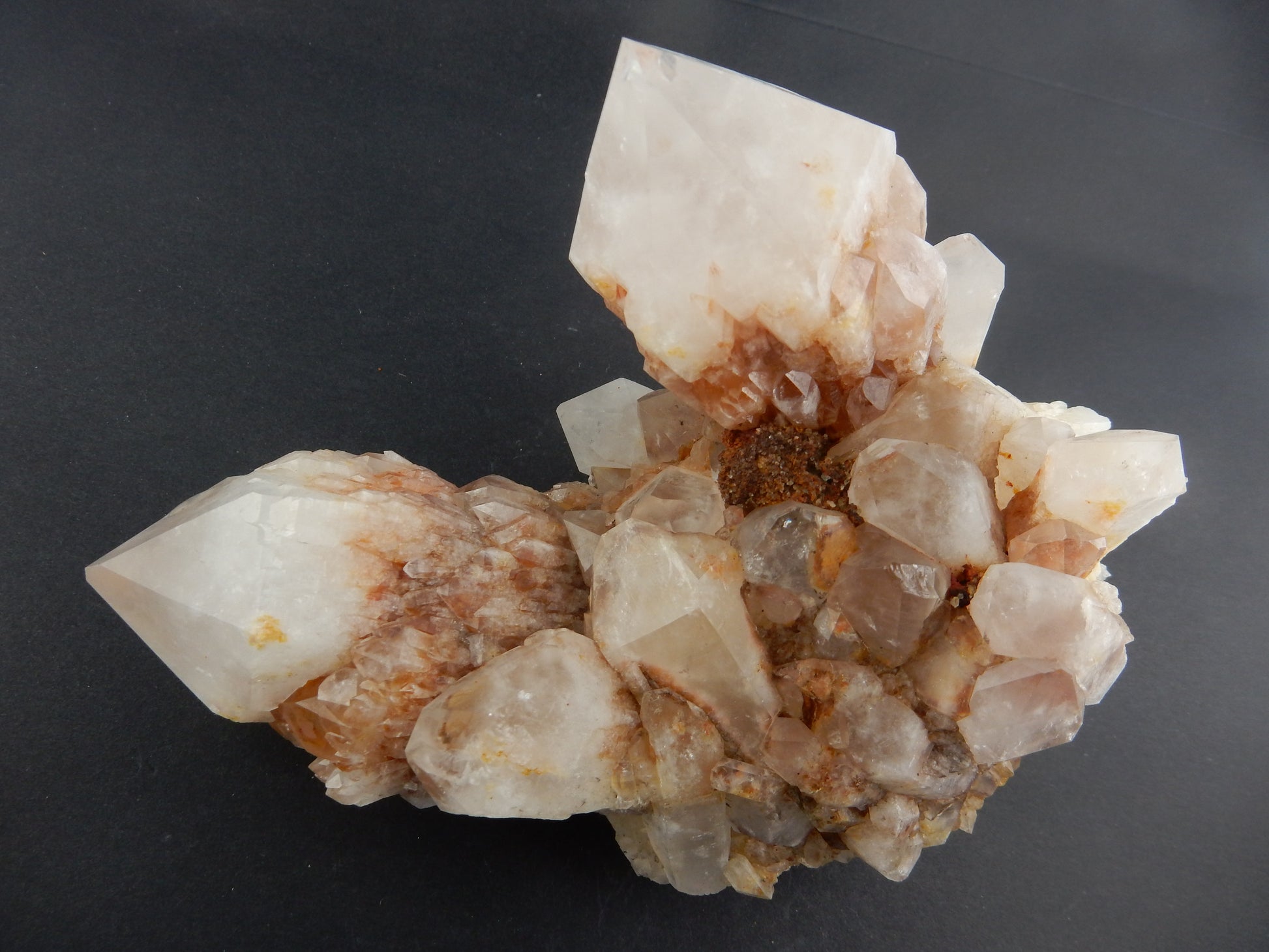 Large terminated cluster of pink quartz - with two cathedral points dominating