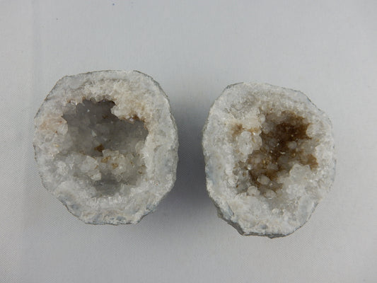 Classic locality sparkly quartz with calcite and barite geode - both halves!