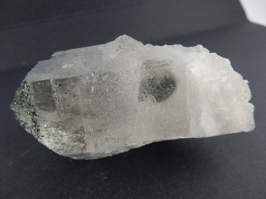 incredibly clear-gemmy single Swiss Quartz (clearest in world) with sparkly chlorites dusted on tip only