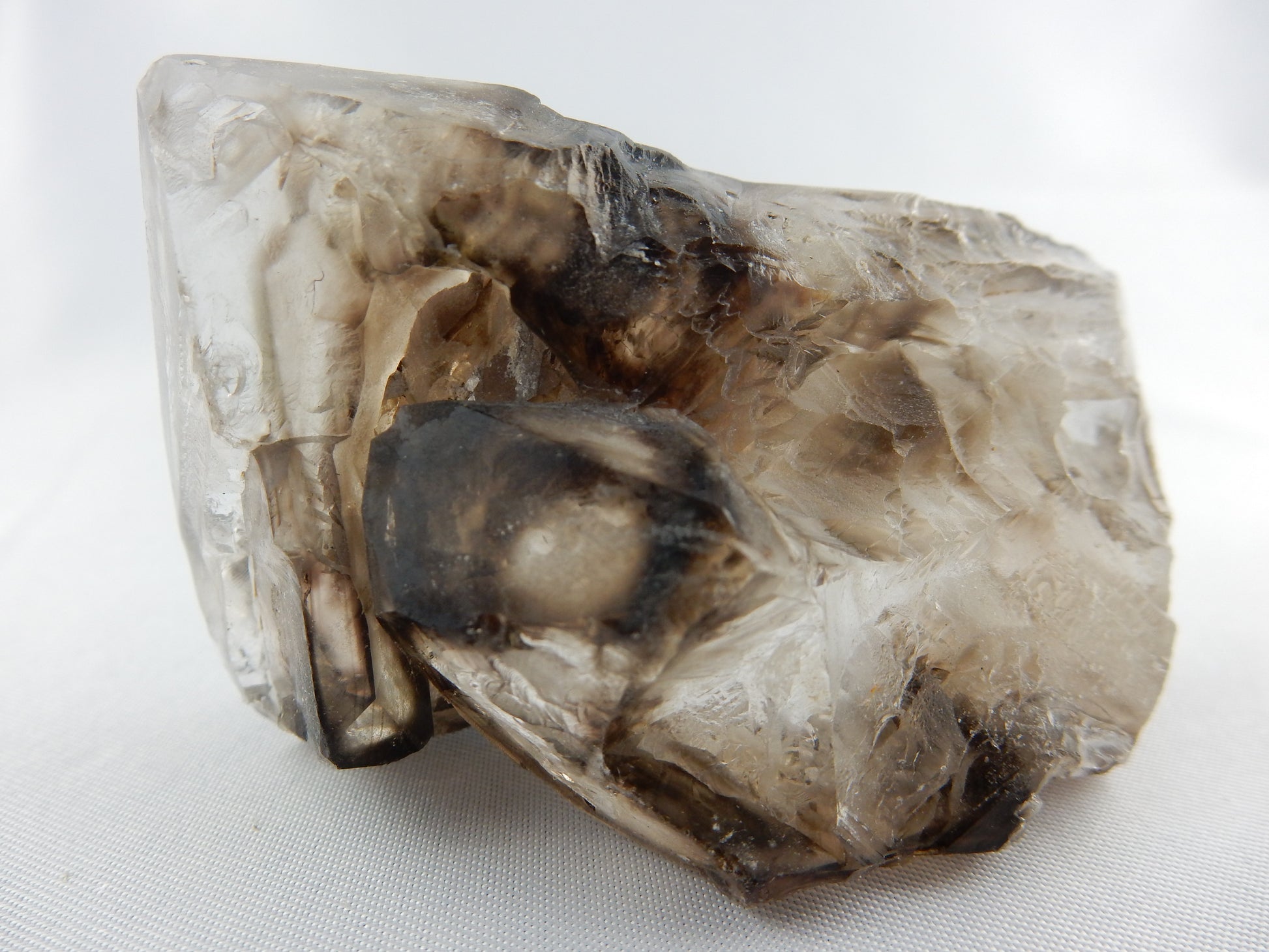 Quartz - complex , very gemmy and zoned elestial etched with smokey highlights
