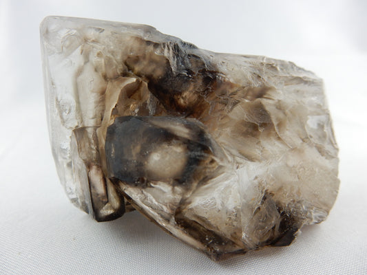 Quartz - complex , very gemmy and zoned elestial etched with smokey highlights