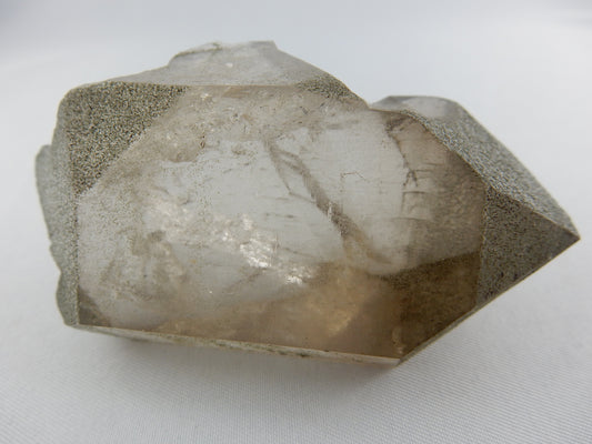 classic smokey quartz - gemmy water clear - almost a floater, natural healed base, lightly coated with chlorite