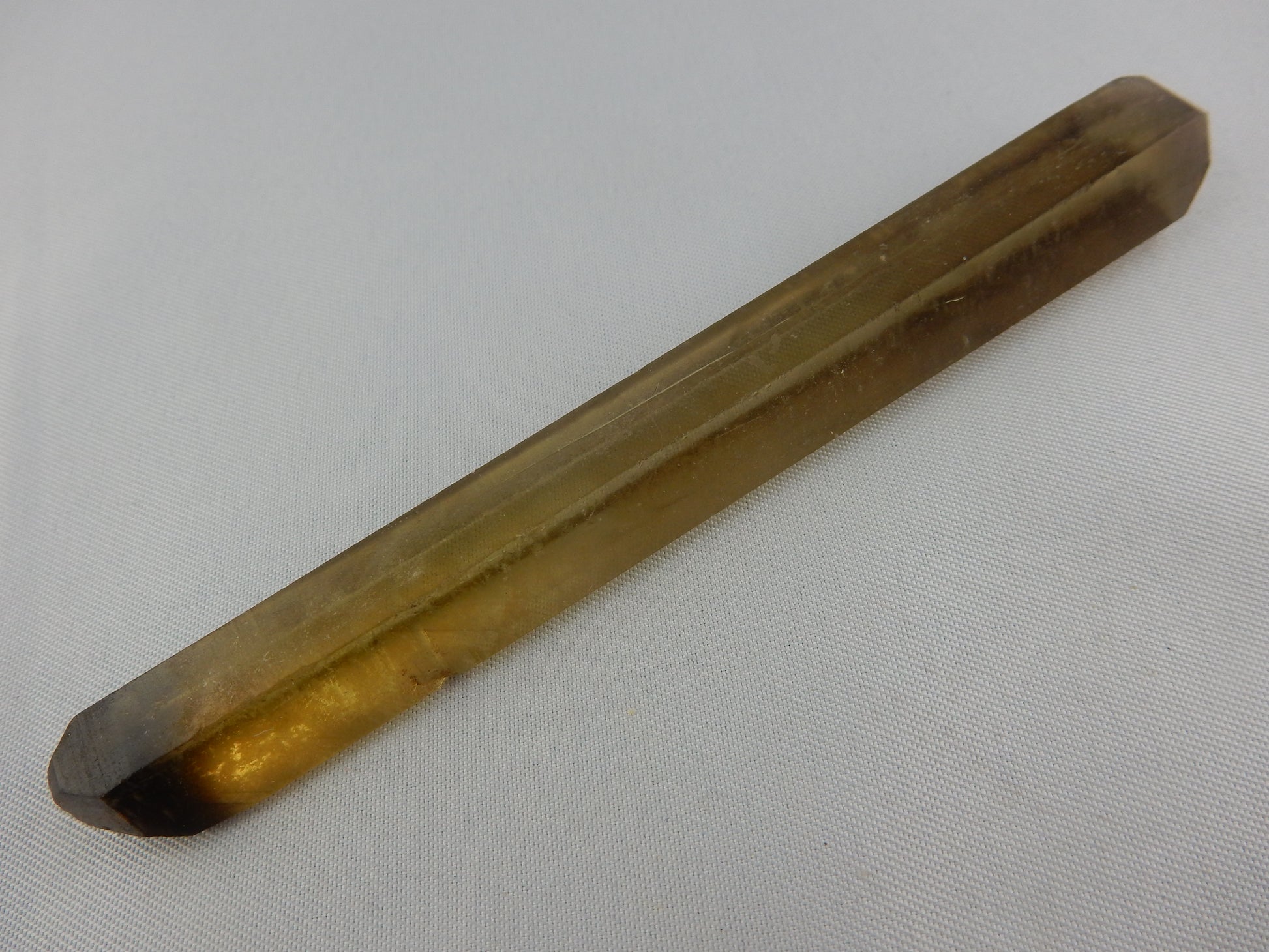 Smokey Quartz - long smokey-green perfectly double-terminated "Wand" - darker at both tips