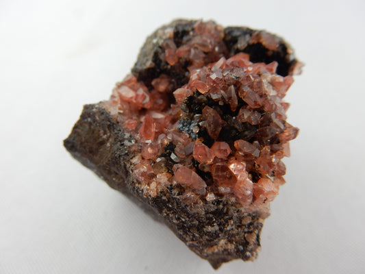rhodochrosite cluster of sparkly-gemmy dark pink terminated SCALENOHEDRAL crystals well-set-off on bed of black sphalerite matrix