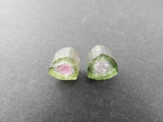 amazing nature's art - watermelon tourmaline pair perfect for jewerly - all natural