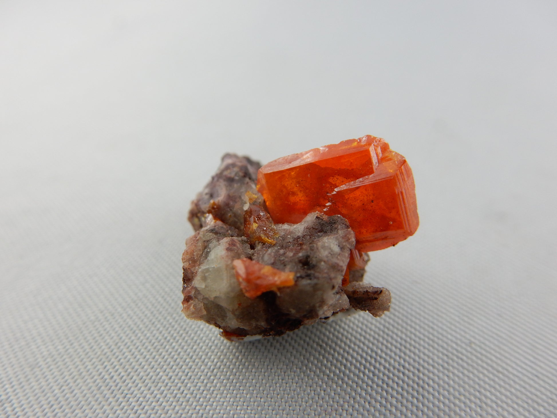 nice perfect blade of gemmy orange Wulfenite (plus a smaller one) - from world-famous Red Cloud Mine Arizona - now closed
